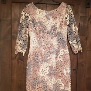 Eliza J Pink, Cream, Silver Lace Crochet Dress 2